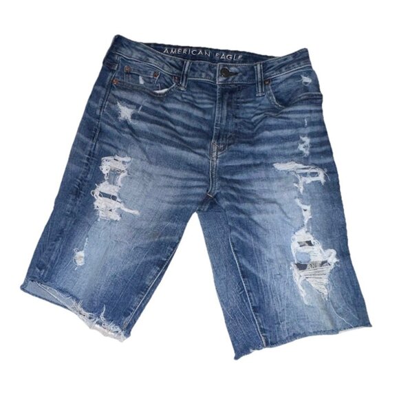 American Eagle Mens Airflex Skinny Cropped Distressed Denim Shorts Size 30 - Picture 1 of 3